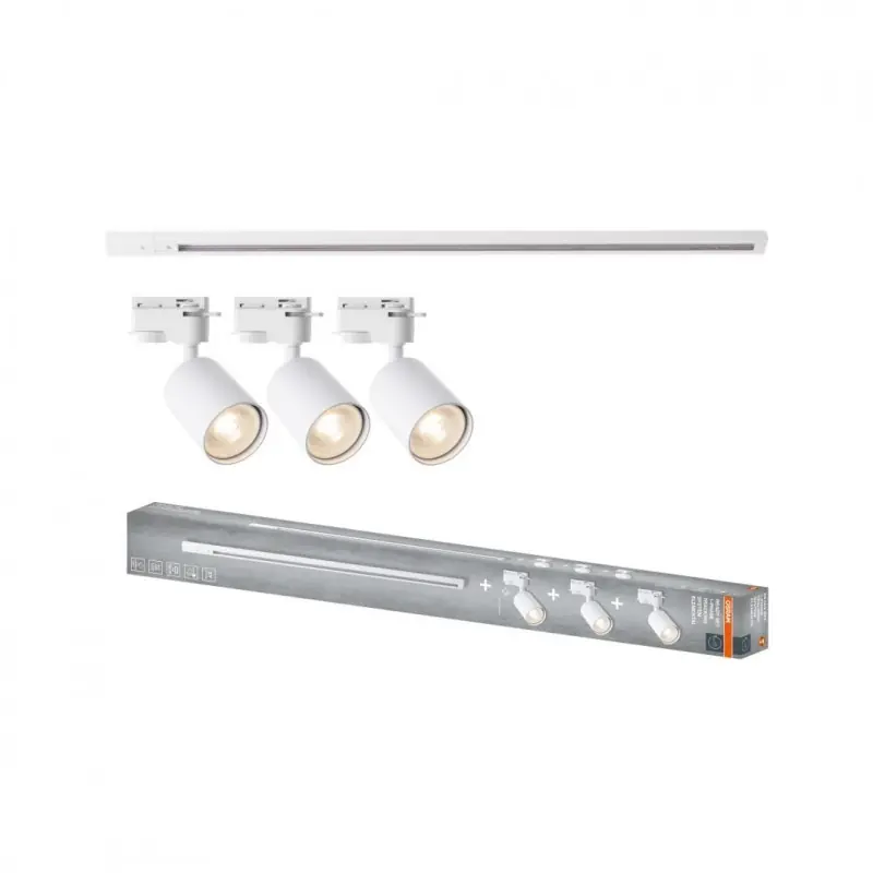 Preț mic Sistem complet TRACKLIGHT OSRAM Elemental cu 3 proiectoare cu soclu GU10 si 1 sina monofazata de 1 metru, Alb