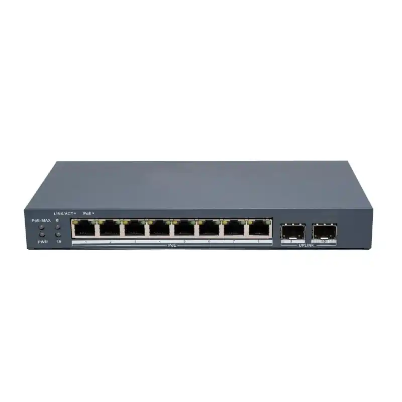 Switch PoE Hikvision DS-3E1510P-EI/M-8P2F: 8 × Gigabit PoE port,2 × Gigabit Fiber Optical port, 8 porturi PoE maxim 30W, buget P Cel mai bun preț