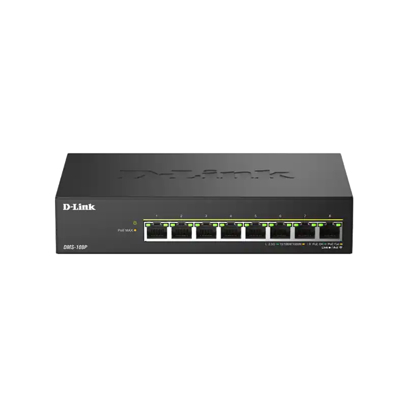 Cel mai bun preț Switch DLink DMS-108P, 8 porturi, PoE, 8 x RJ-45, Auto MDI/MDIX adjustment for all ports, viteza de transfer LAN 2.5 Gbps, capac