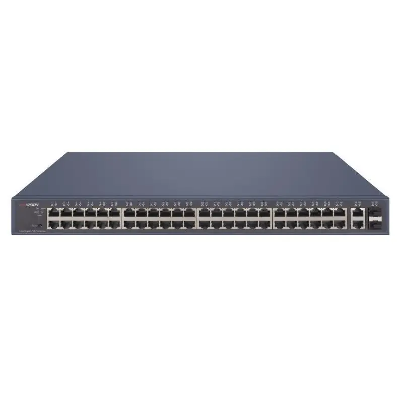 Reducere extra Switch PoE Hikvision DS-3E1552P-SI: 48 x 10/100/1000M PoE Ports, 2 x gigabit RJ45, 2 x gigabit SFP, buget PoE 470 W, tensiune al