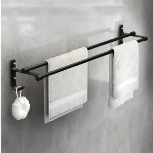 Suport Din Aluminiu Pentru 2 Prosoape + 2 Cuiere, Lungime 60 Cm, Culoare Neagra Doar azi