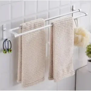 Suport Din Aluminiu Pentru 2 Prosoape + 2 Cuiere, Lungime 60 Cm, Culoare Argintiu Popular