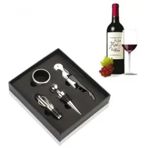 Set Cadou "Accesorii Vin, 4 Piese" In Cutie Estetica, Culoare Neagra Transport gratuit