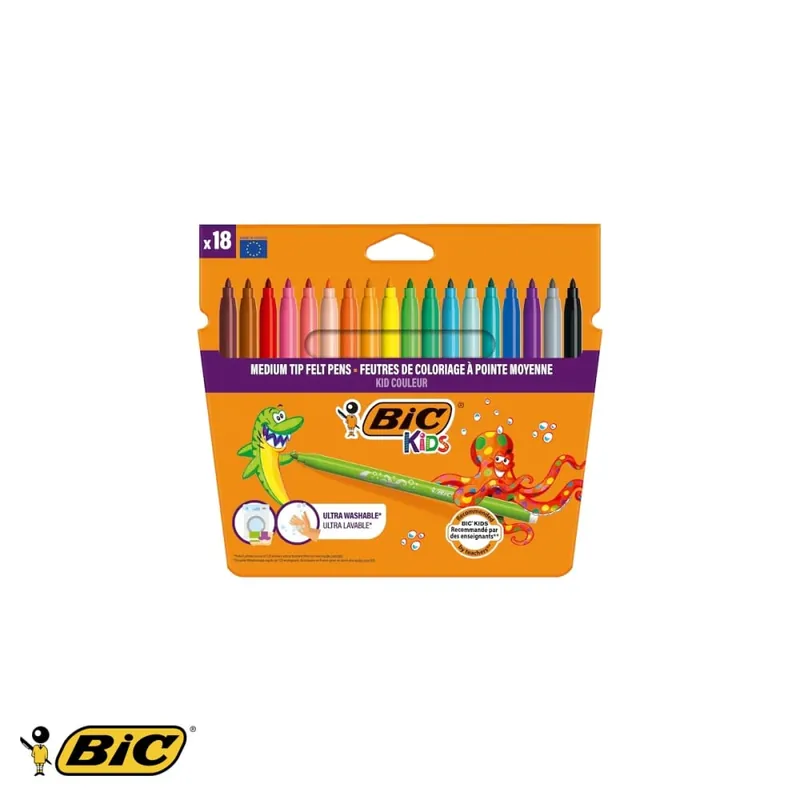 Vezi acum Set 18 carioci Bic Kid Couleur ultralavabile, varf mediu, culori intense, pentru copii de la 5 ani