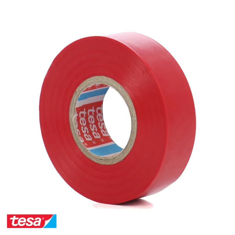 Banda adeziva electroizolatoare Tesa, PVC moale ignifug, rosie, 20m x 19mm, pentru izolarea si marcarea cablurilor electrice Doar azi