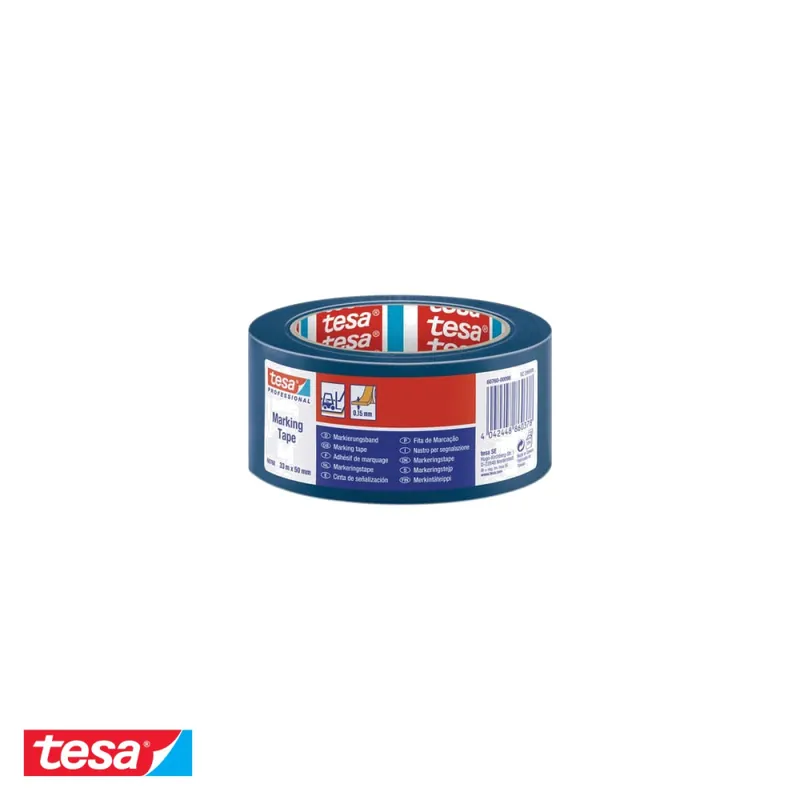 Banda adeziva de marcare albastra Tesa, PVC plastifiat, adeziv cauciuc natural, 33m x 50mm Noutate