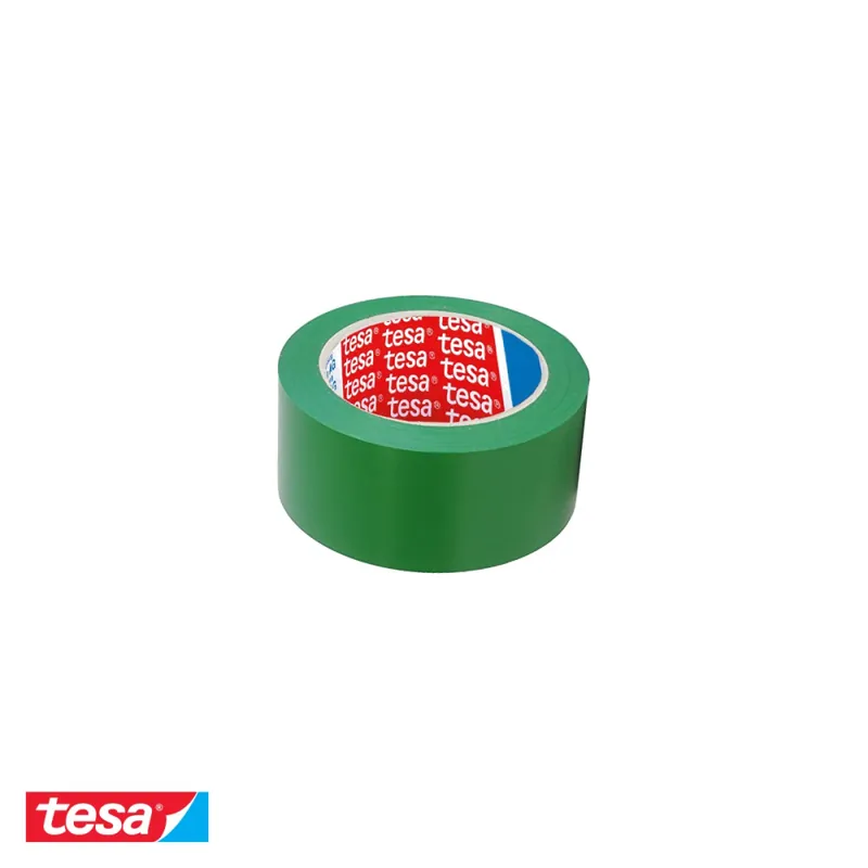 Promoție Banda adeziva de marcare verde Tesa, PVC plastifiat, adeziv cauciucat, 50mm x 33m, pentru cai de acces si zone restrictive