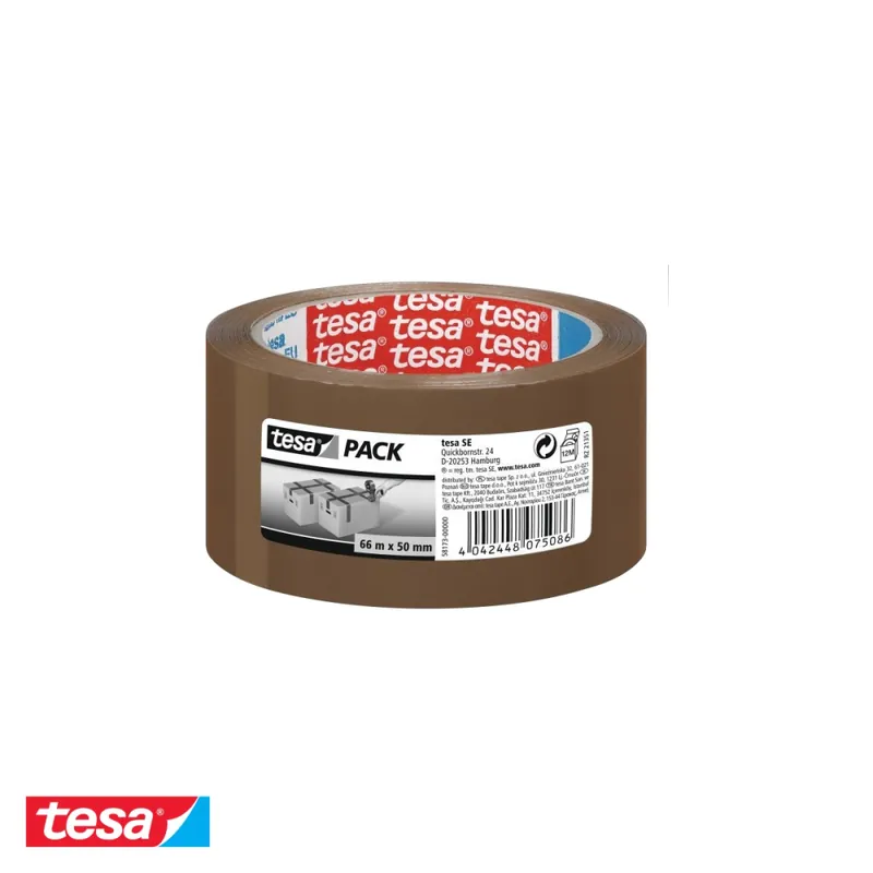 Banda adeziva maro Tesa, folie polipropilena 25 microni, adeziv cauciuc sintetic, sigilare cutii carton, 66m x 48mm Premium