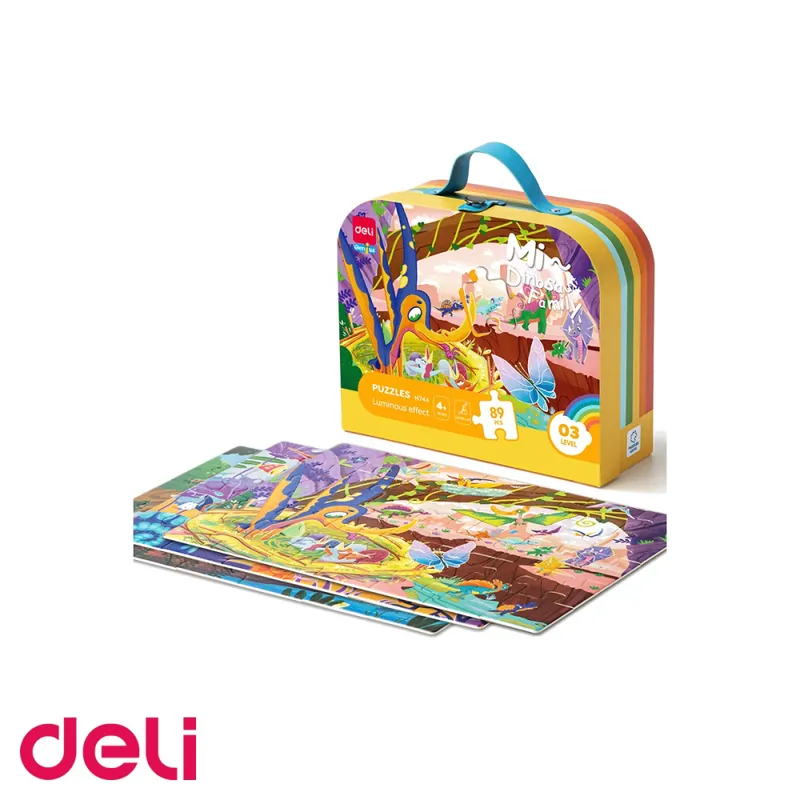 Cumpără acum Puzzle Deli cu geanta cadou, 89 piese, efect luminos, tematica dinozauri, pentru copii 4+