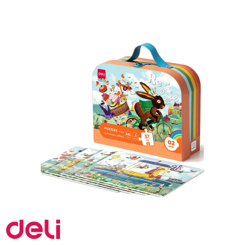 Ieftin Puzzle Deli Race cu geanta cadou, 57 piese cu efect luminos, pentru copii 3.5 ani+