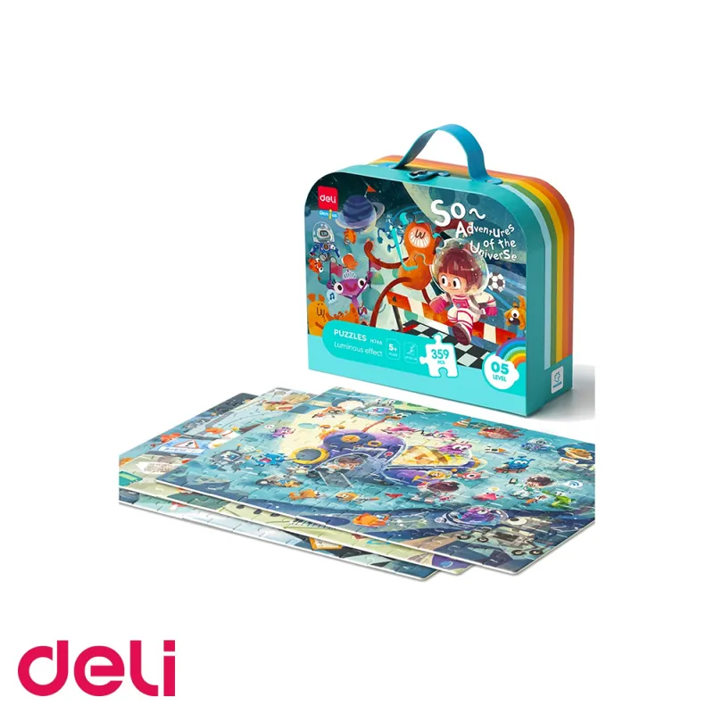 Noutate Puzzle Deli cu geanta cadou, 359 piese cu efect luminos, tematica univers, pentru copii 5+