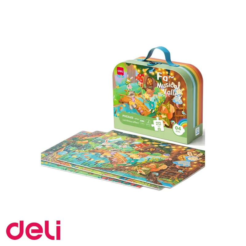 Chilipir Puzzle Deli cu geanta cadou, 212 piese cu efect luminos, tema Valea Muzicala, pentru copii 4.5+
