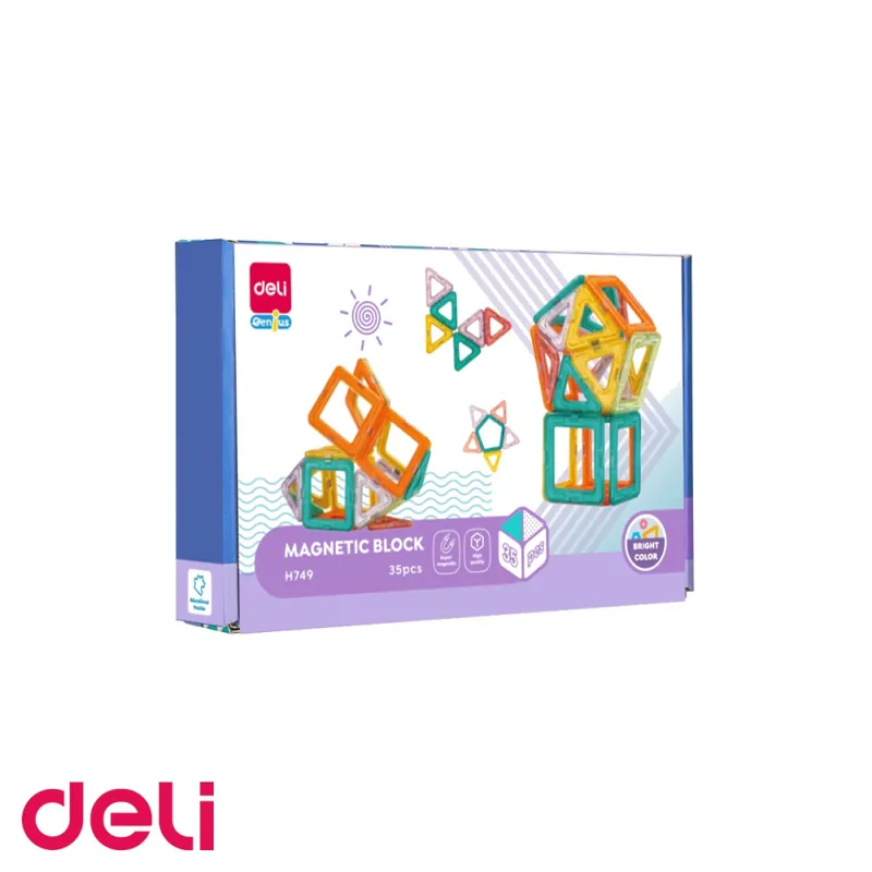 Chilipir Set joc blocuri magnetice Deli, 35 piese colorate transparente, pentru constructii 3D, copii 3+