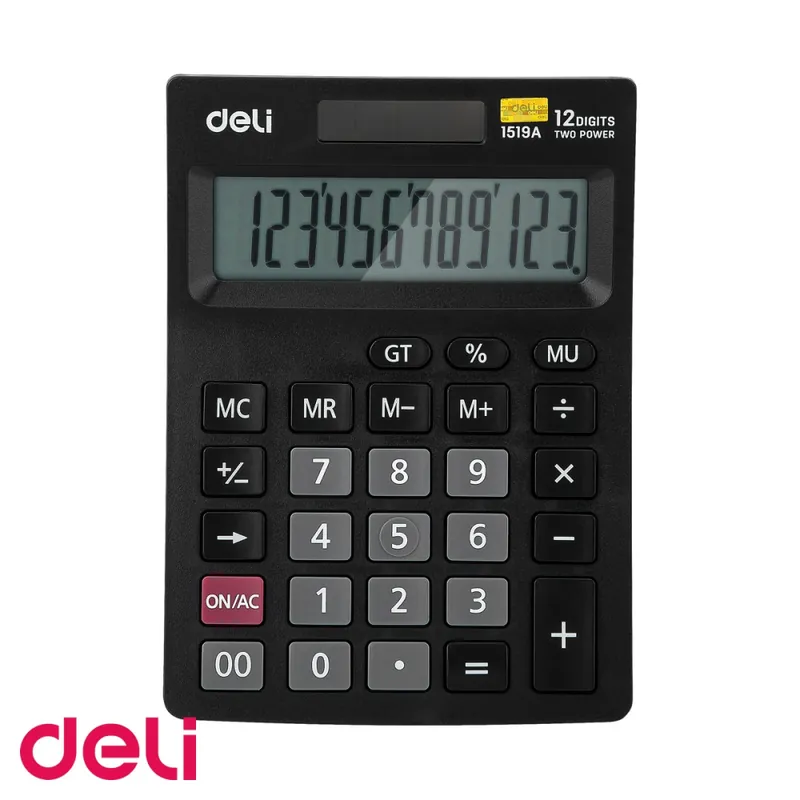 Calculator de birou Deli 1519A, 12 digits, display LCD inclinat, functii fiscale si GT, pentru birou Premium