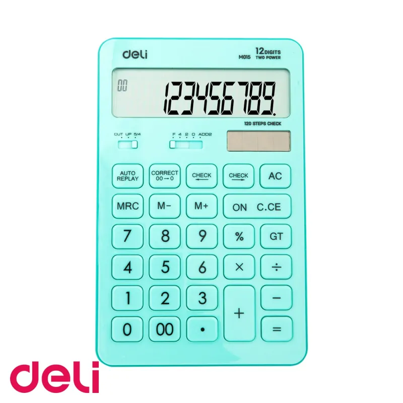 Calculator de birou Deli 1531 cu 12 cifre, afisaj LCD reglabil, bleu pastel, pentru calcule fiscale Preț redus
