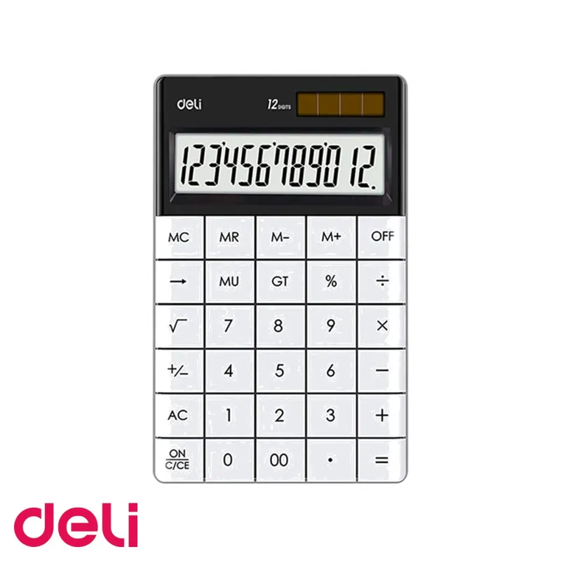 Calculator de birou Deli, 12 cifre, ecran LCD, alimentare dubla, taste touch, design modern alb Super ofertă