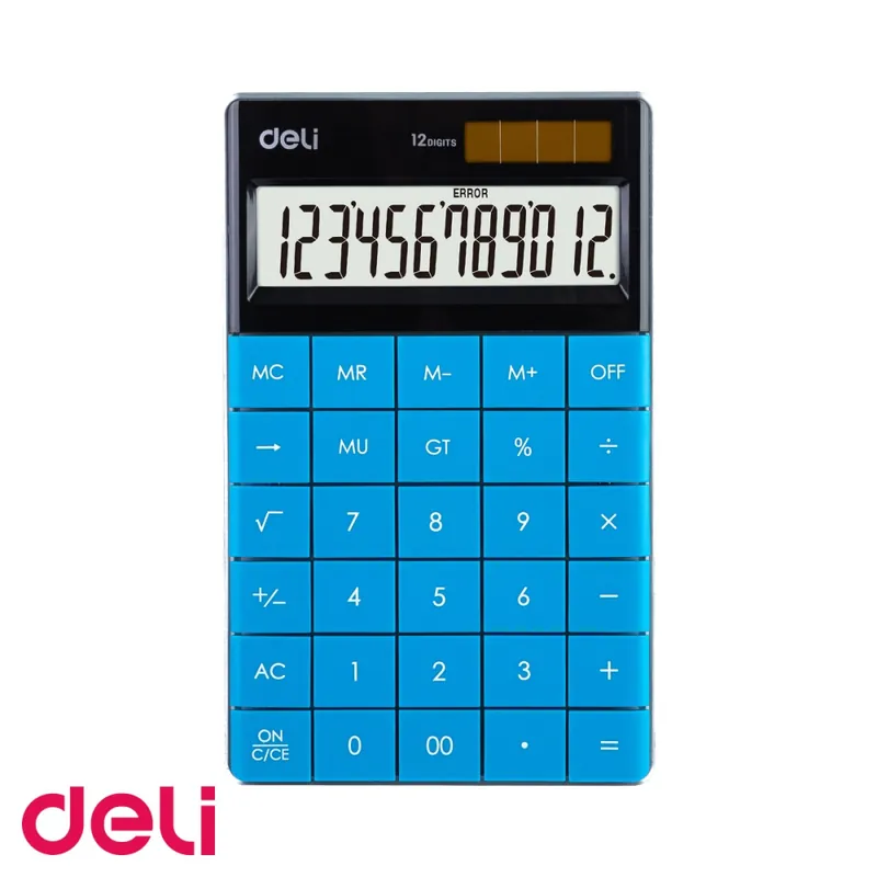 Calculator de birou Deli, 12 digits, ecran LCD, alimentare dubla, taste touch, albastru Preț mic