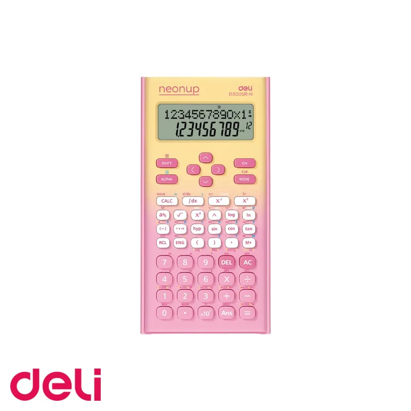 Calculator stiintific Deli 300 functii, 12 digiti, display LCD 2 linii, roz degrade, pentru elevi si studenti Retur ușor