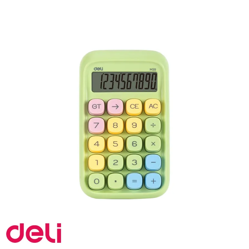 Calculator de birou Deli, 10 cifre, taste multicolore, display LCD inclinat, verde Reducere specială