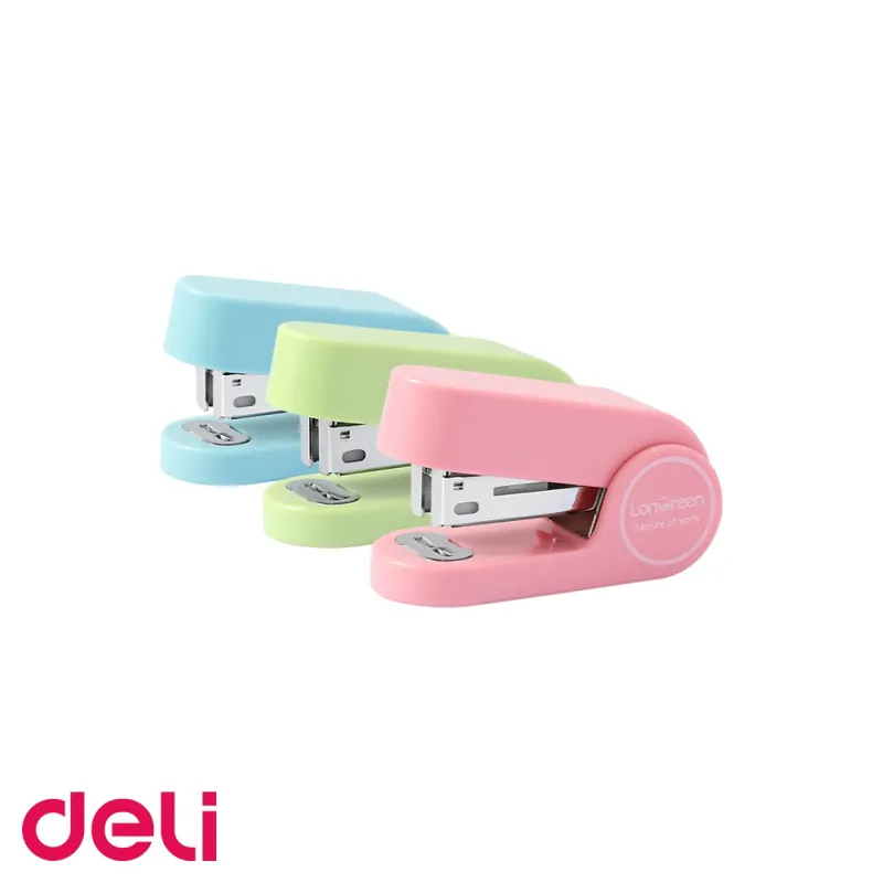 Super ofertă Capsator Deli din plastic reciclat, 15 coli, capse 24/6, culori pastel, pentru birou si acasa