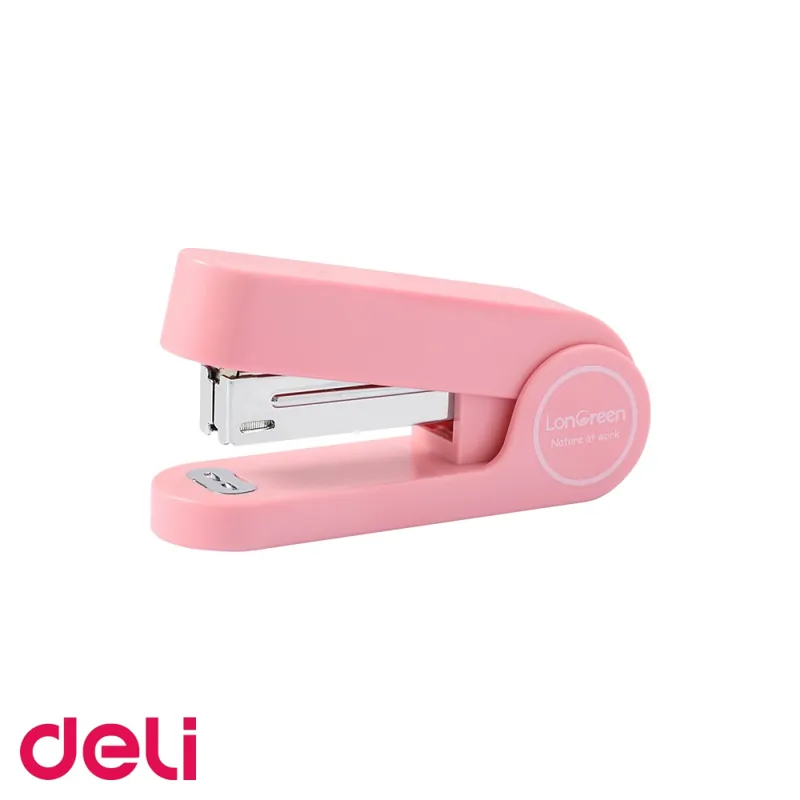 Capsator Deli din plastic reciclat, 25 coli, capse 24/6, roz, cu baza antiderapanta, pentru birou si acasa Reduceri