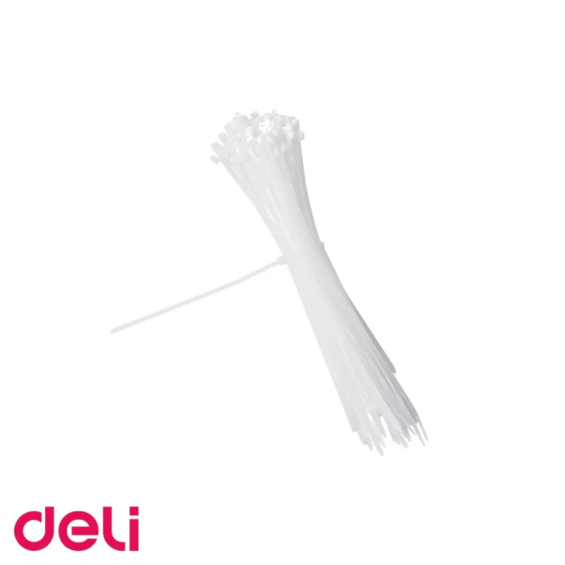 Promoție Set 4 coliere plastic zimtate Deli, 200 mm, albe, pentru cabluri si bricolaj