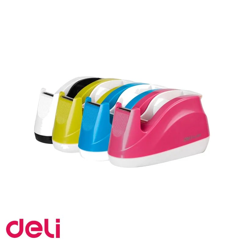 Transport gratuit Dispenser stabil pentru banda adeziva 18mm Deli, culori asortate, pentru birou si acasa