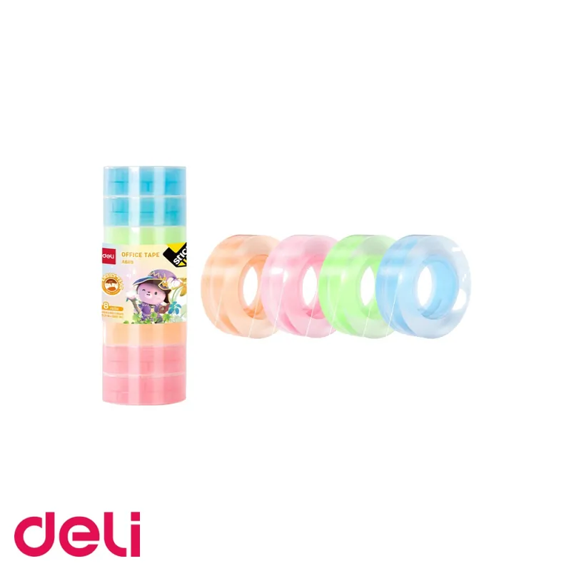 Transport gratuit Banda adeziva cu cotor colorat Deli, 18 mm x 27 m, adeziv puternic, pentru birou si uz general