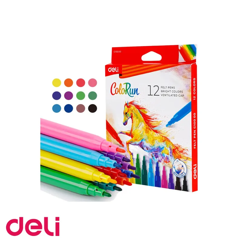Transport gratuit Set carioci Deli, 12 culori intense, lavabile de pe textile, pentru copii