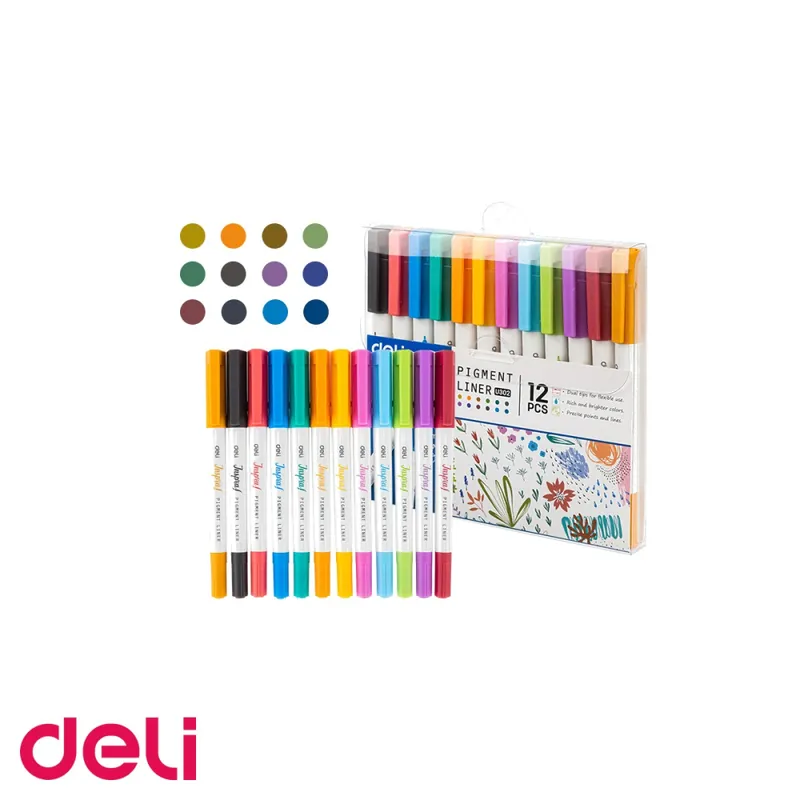 Set linere cu 2 capete Deli Inspira, 0.5mm si 1mm, 12 culori intense, pentru desen si scriere Plată securizată