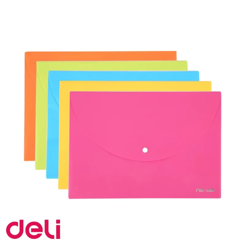 Mapa plastic cu buton Deli, format A4, culori neon asortate, pentru organizarea documentelor Ofertă de sezon
