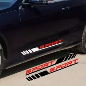 Calitate înaltă Set 2 Stickere Autoadezive Tuning In Doua Culori, Model "Racing Stripes V3", Dimensiune 58 Cm, Culoare Alb + Rosu