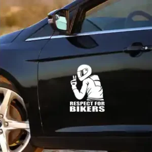 Sticker Autoadeziv Pentru Vehicule Off Road, Model "Respect For Bikers", Dimensiune 17 X 12 Cm, Culoare Alba Livrare expres