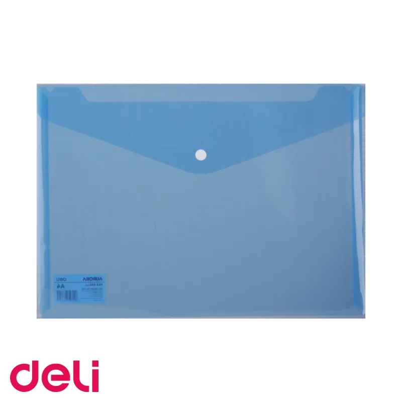 Super ofertă Mapa plastic cu buton Deli, format A4, transparenta, albastru, pentru organizare documente