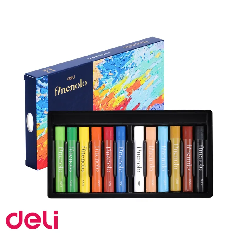 Calitate înaltă Set 12 ulei pastel profesionale Deli Finenolo, culori stralucitoare, lavabile, pentru desen artistic