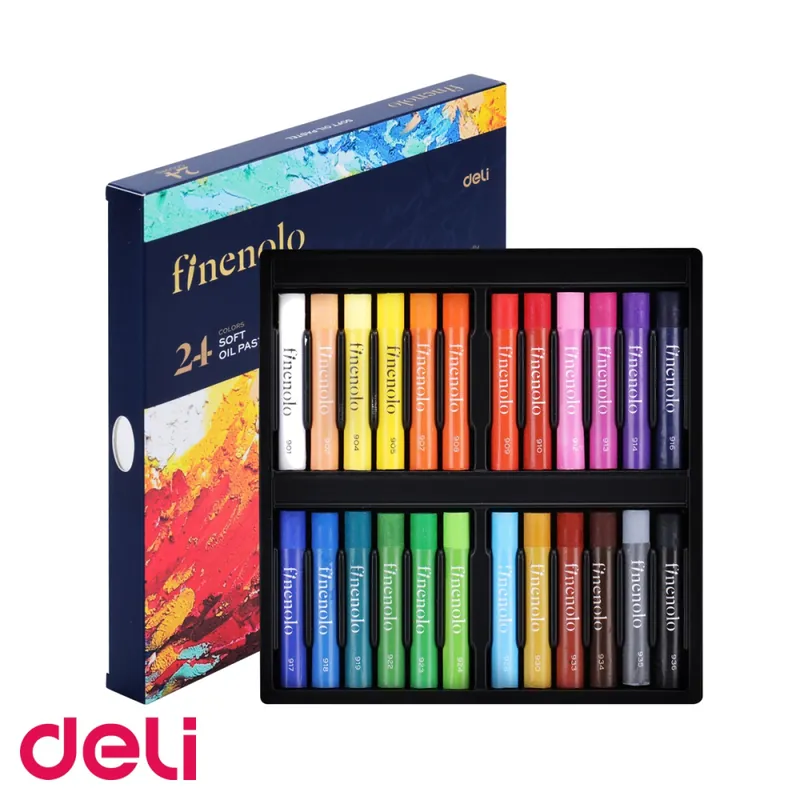 Calitate înaltă Set 24 culori ulei pastel profesionale Deli Finenolo, parafina de calitate, lavabile, pentru desen si arta