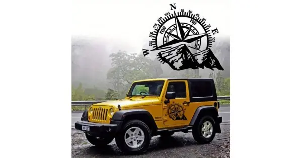 Sticker Autoadeziv Pentru Vehicule Off Road, Model "Kompass", Dimensiune 44 X 55 Cm, Culoare Neagra Plată sigură