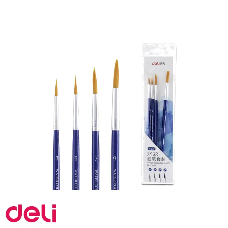 Vezi acum Set 4 pensule pictura Deli, varf rotund, marimi 3-5-7-9, peri nailon, pentru detalii si mixare culori