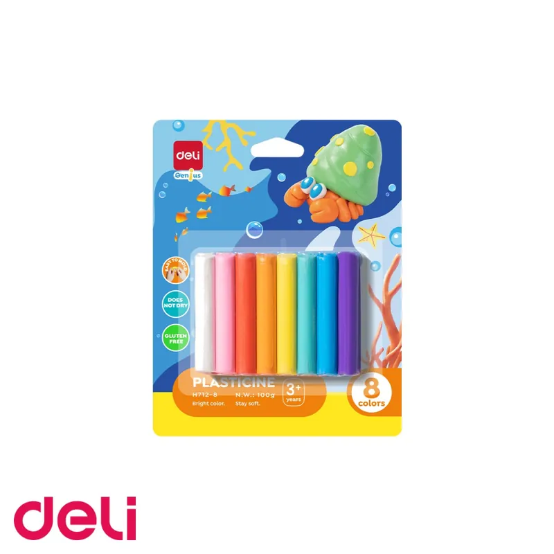 Set plastilina Deli, 8 culori, 100g, pentru dezvoltarea abilitatilor motorii fine la copii Livrare expres