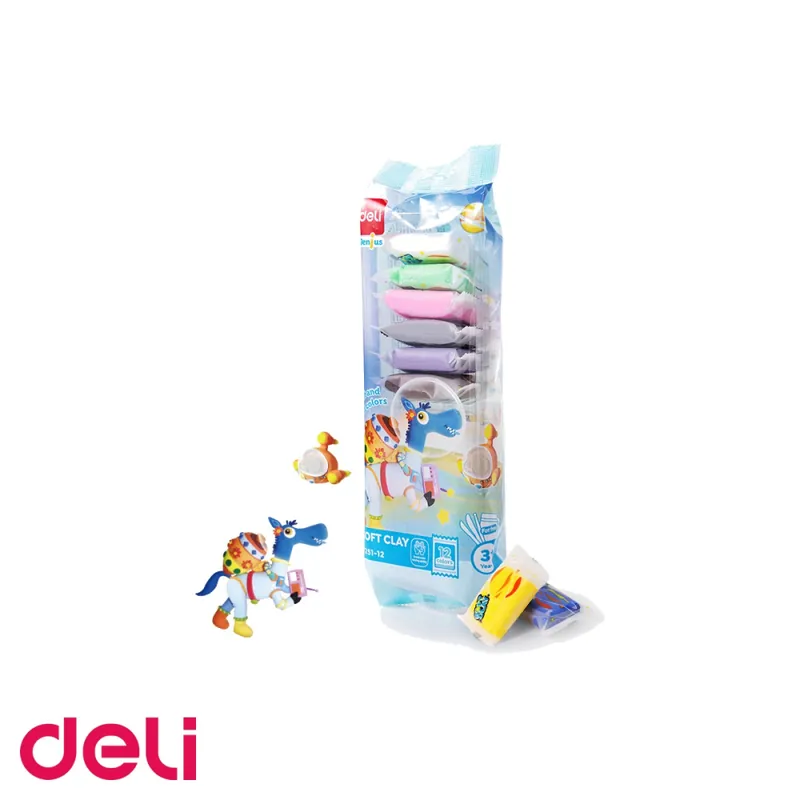 Set plastilina Deli Soft Clay, 12 culori, 72g, material moale si usor de modelat, pentru copii Disponibil imediat