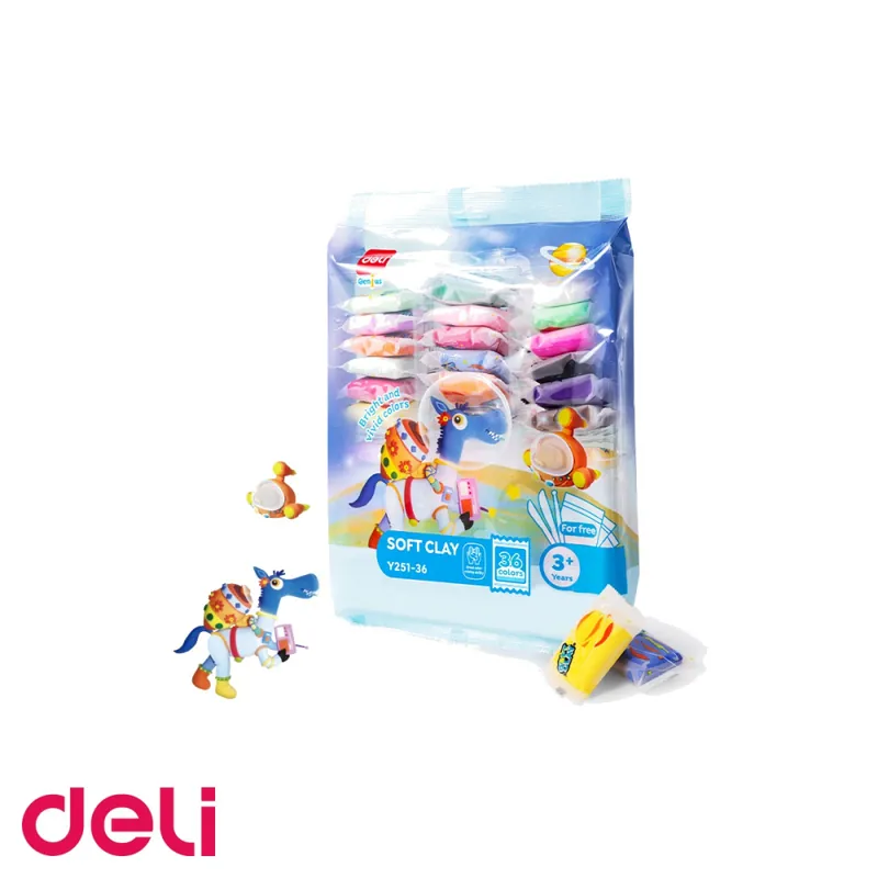 Set plastilina Deli Soft Clay, 36 culori, 216g, usor de modelat, pentru copii peste 3 ani Promoție
