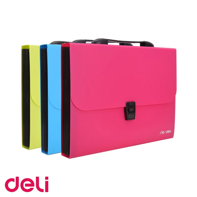 Cel mai bun preț Servieta documente Deli, plastic 600 microni, 13 compartimente, maner soft, culori neon asortate