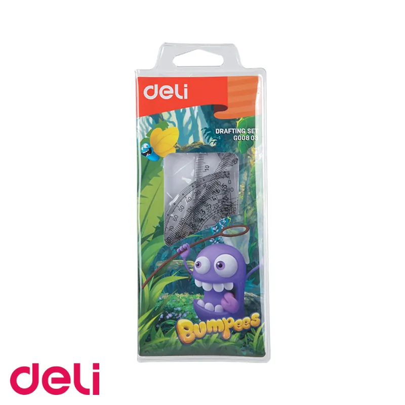 Vezi acum Set geometrie 4 piese transparente Deli Bumpees, cu lupa integrata, pentru scoala
