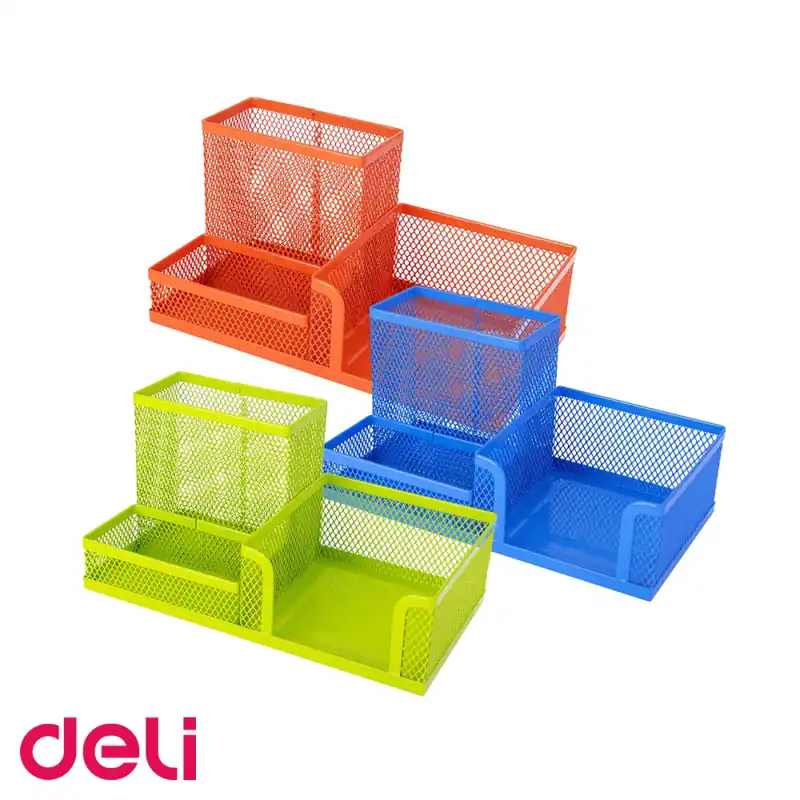 Suport birou 3 compartimente din plasa metalica Deli, organizator instrumente de scris pentru birou Popular