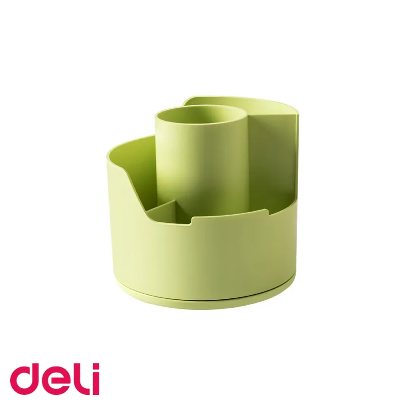 Suport rotativ Deli Longreen, 4 compartimente, din plastic reciclat, pentru instrumente de scris, birou organizat Ofertă de sezon