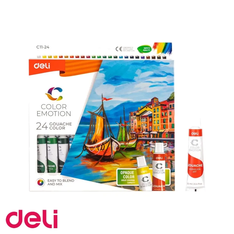 Set tempera 24 culori Deli, tuburi de 12 ml, culori intense pentru pictura scolara Ultima șansă