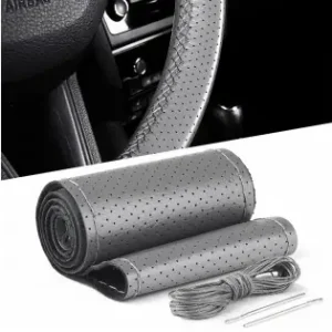 Husa Volan Din Piele Gri + Ata Gri, Diametru 37 - 39 Cm (Se Coase, Aspect Original) Preț redus