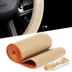 Husa Volan Din Piele Bej + Ata Bej, Diametru 37 - 39 Cm (Se Coase, Aspect Original) Popular