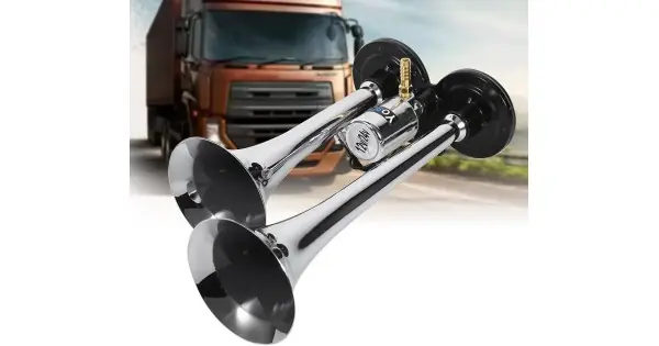 Cel mai bun preț Claxon Bitonal Cu 2 Goarne, Alimentare 12/24V Pentru Vehiculele Dotate Cu Compresor De Aer, Culoare Crom/Negru