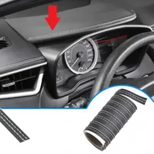 Banda Decorativa Pentru Interiorul Vehiculului, Lungime 2M, Din Piele Ecologica, Culoare Neagra + Cusatura Alba Calitate înaltă
